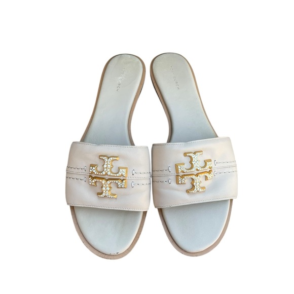 Tory Burch Shoes - Tory Burch Crystal Everly Slide Calf Vachetta Smooth Leather Dulce De Leche